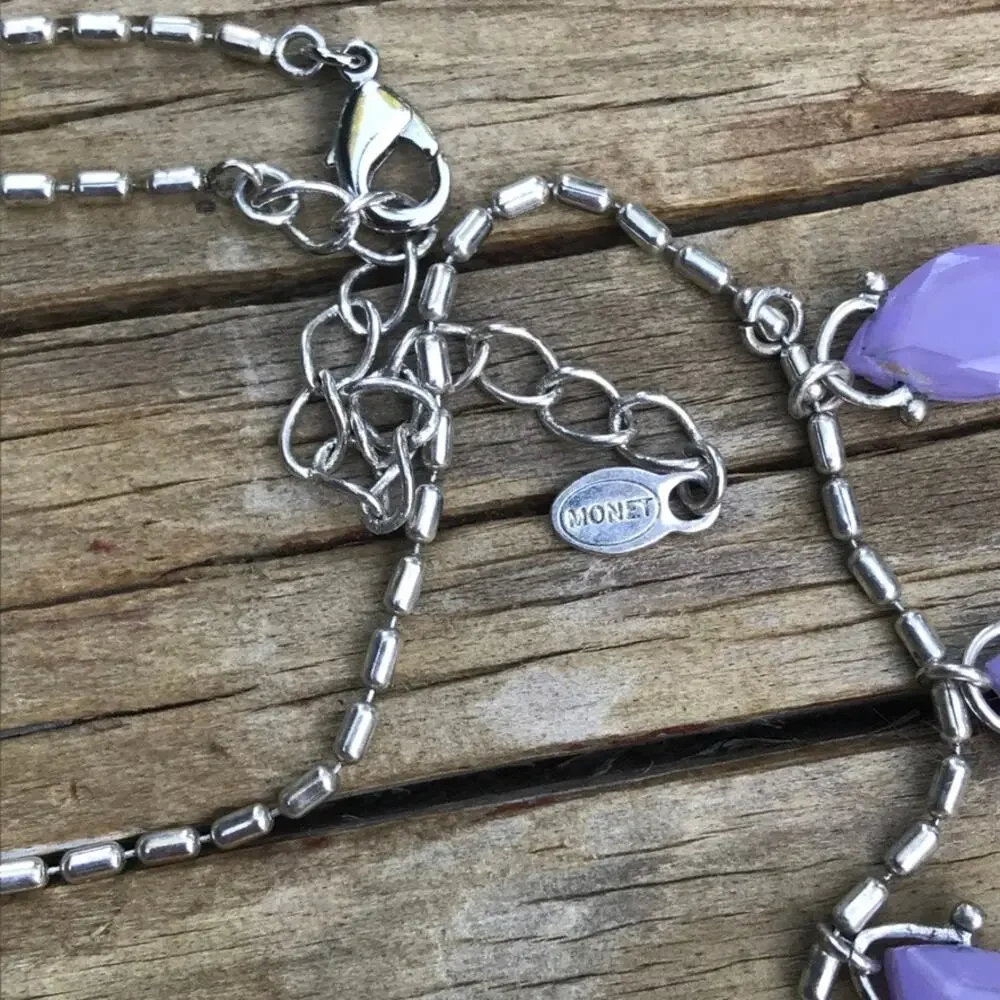 Monet silver tone lavender dangle fashion necklace